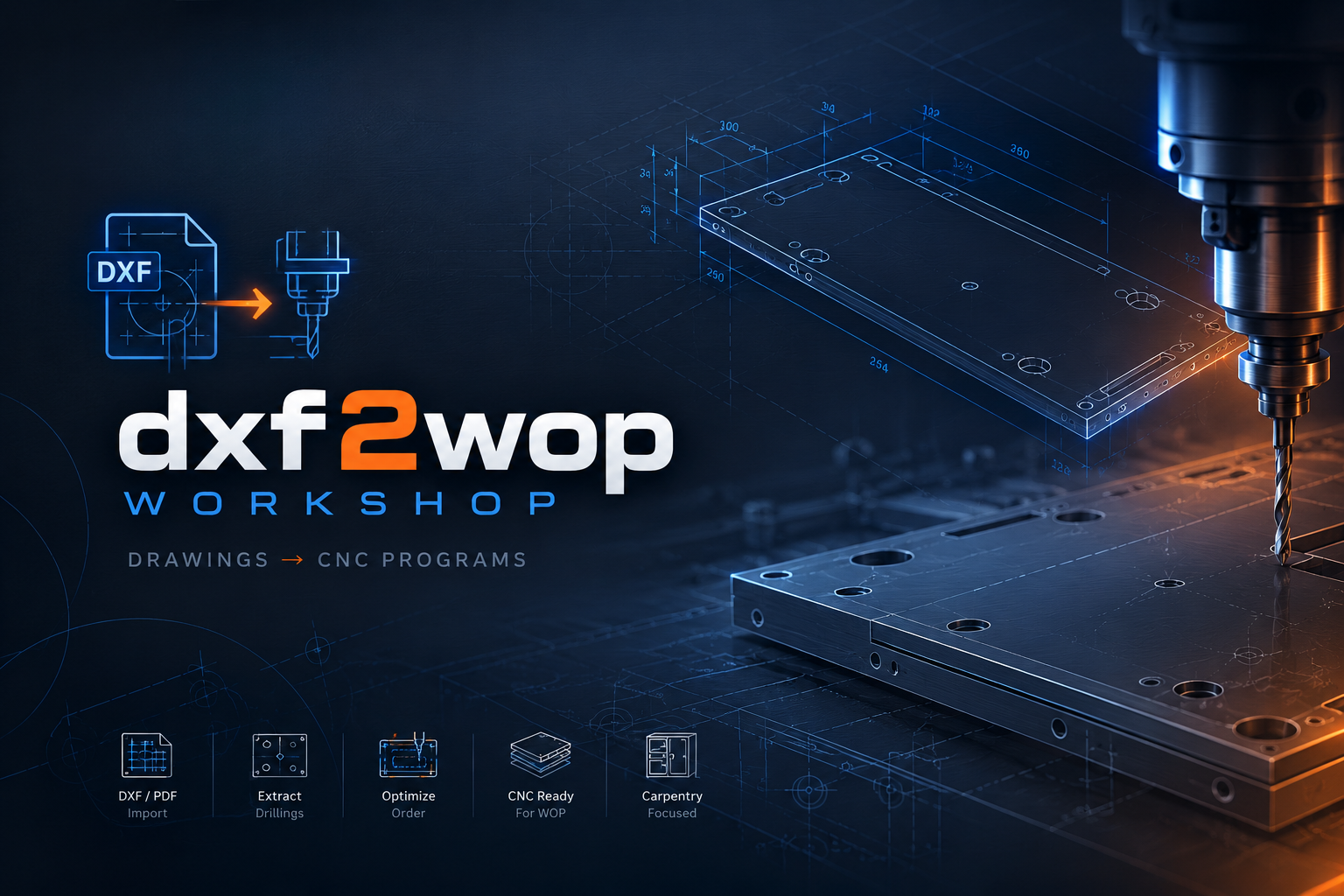 dxf2wop Workshop — DXF and PDF drawings converted to machine-ready CNC programs for HOMAG woodWOP
